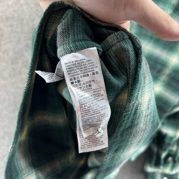 Levis Shirt Womens Medium Green Plaid Western Pearl Snap Flannel Shacket Heavy - Picture 5 of 11